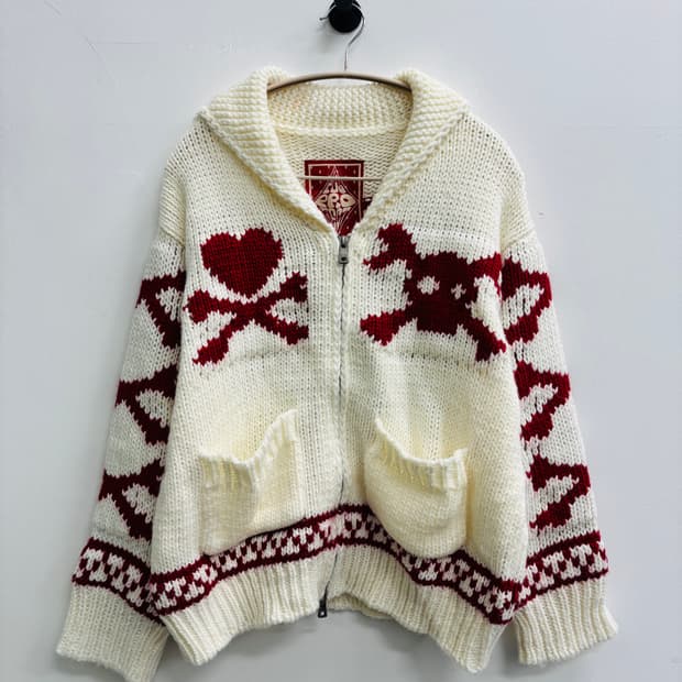 PLZPROJECT 러브앤스컬 니트 집업 가디건