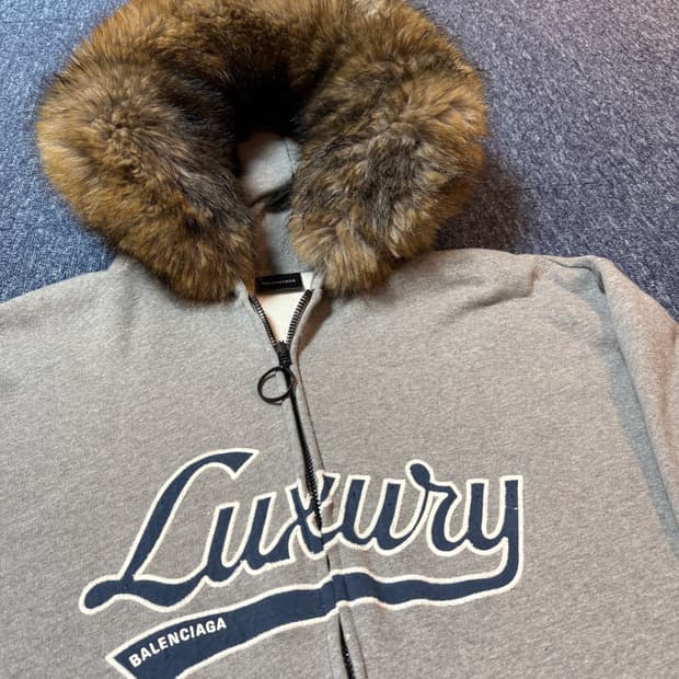 발렌시아가 럭셔리 스크립트  집업 후드 다크 헤더 그레이 L 새상품