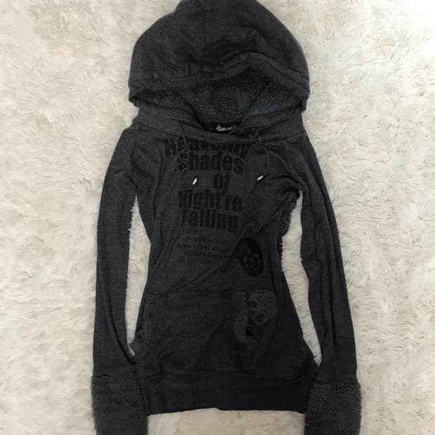 레어 일본빈티지 펑크 y2k 해븐앤얼스 해골 십자가 양털 후드티
