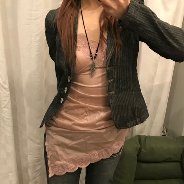 JPN Vintage 로걀 갸루 베이피핑크 슬리브리스 슬립