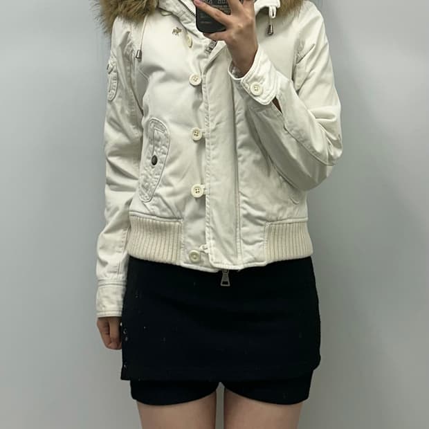 아베크롬비 산양로고 아이보리 퍼 라이닝 후드자켓