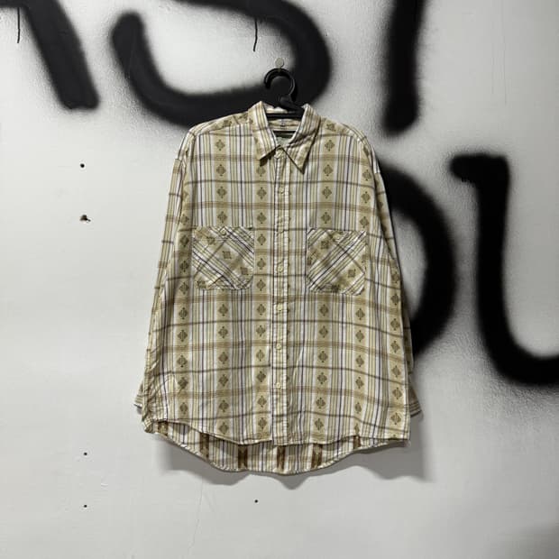 VTG 빈티지 스트라이프 체크 에스닉 패턴 투포켓 긴팔 셔츠