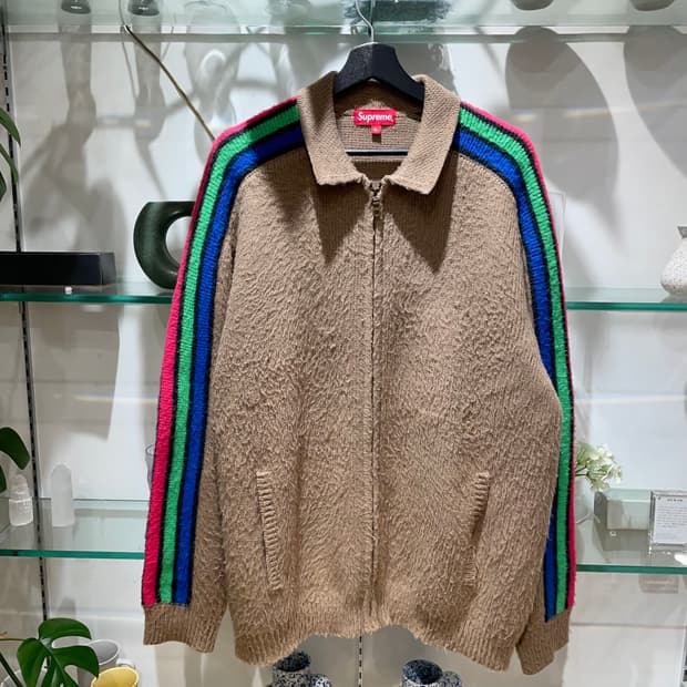 슈프림 stripe zip up dusty brown sweater