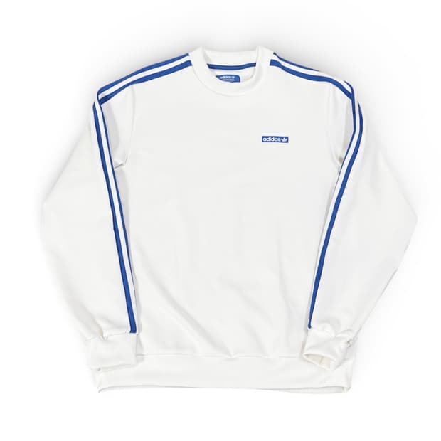 아디다스 화이트 블루 와플 맨투맨