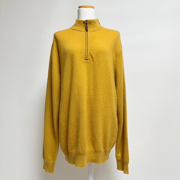 [캐시미어 100%] 유니클로 머스타드 하프넥 반집업 니트 XL