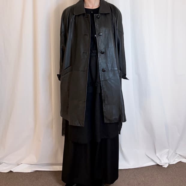 Raglan Leather Midi Coat - Black