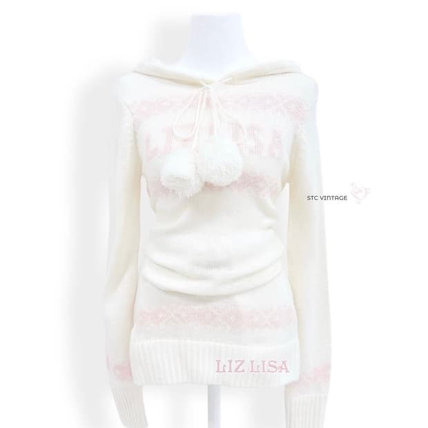 리즈리사 딸기우유 노르딕 폼폼 니트 원피스 히메갸루 라떼가루 빈티지