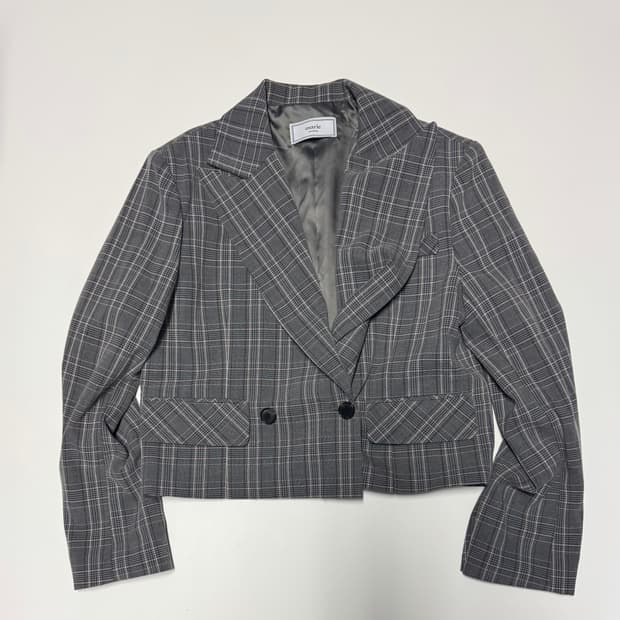 여성 마리마켓 빈티지 체크 크롭 자켓