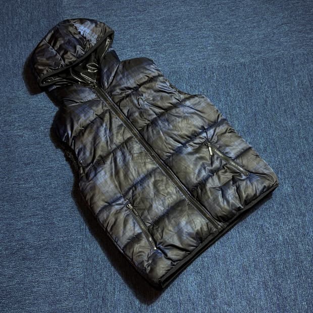 EVISU 에비수 후드 패딩 조끼 체크