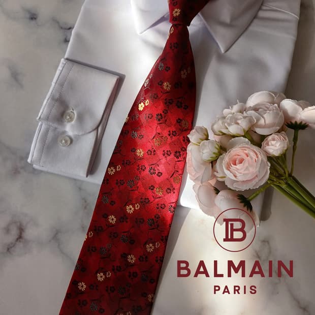 발망 실크 레드 플라워 자카드 넥타이 9.6cm A+등급 A19159

