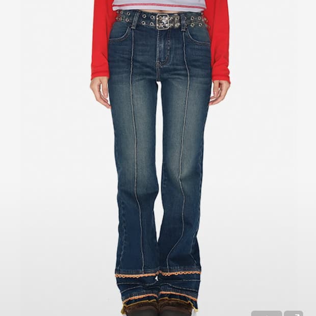 유쓰배쓰 레이어 레이스 데님 팬츠 S