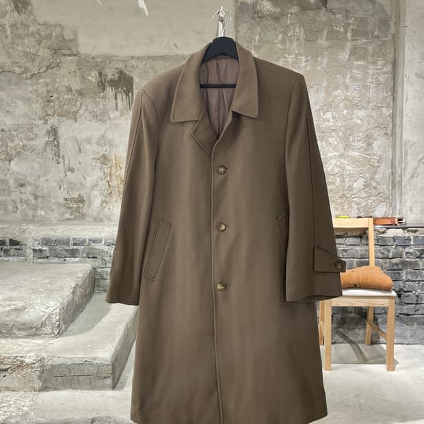 이브 생로랑 디퓨전 옴므 라이트 브라운 헤링본 울 코트