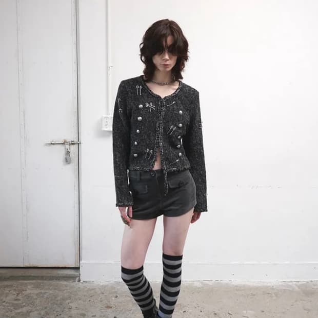 데어드 더블 버튼 니트 가디건