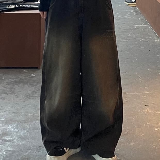 빈티지 글래머 워싱 흑청 데님팬츠 H1040