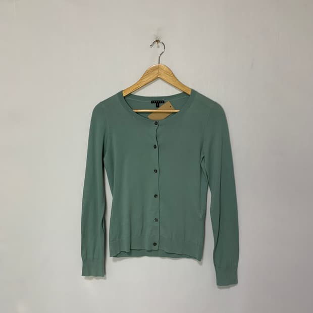 띠어리 빈티지 민트 가디건 여성 니트 100% 코튼 면 S