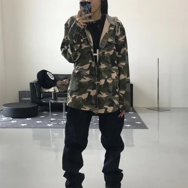 H&M 카키 후드집업 자켓