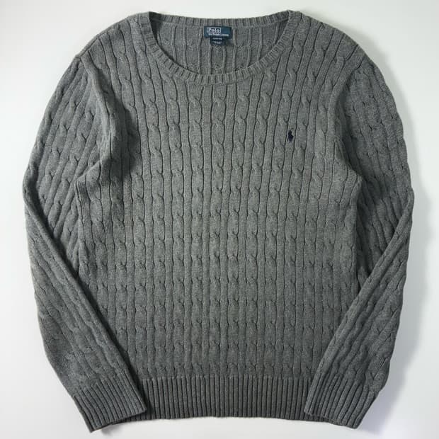 Polo  폴로 랄프로렌 자수 코튼 그레이 꽈배기 니트  