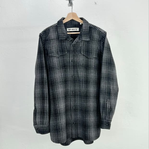 오프화이트 그레이 체크 2p 울 셔츠 자켓