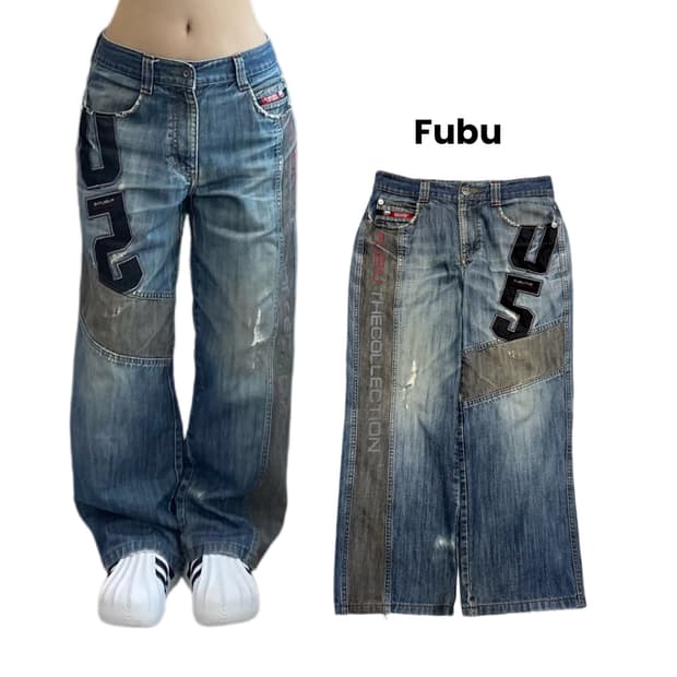 FUBU 후부 올드스쿨 힙합 워싱 와이드 데님팬츠