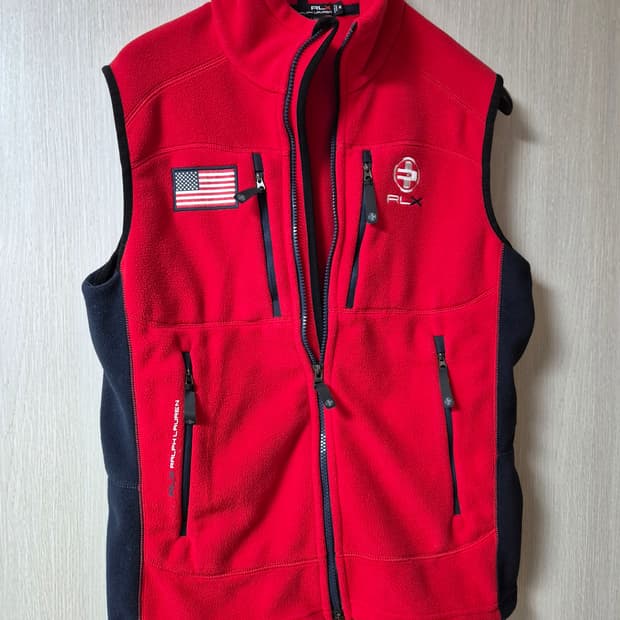 (정품) 폴로 랄프로렌 RLX 성조기 플리스 집업조끼 후리스베스트 