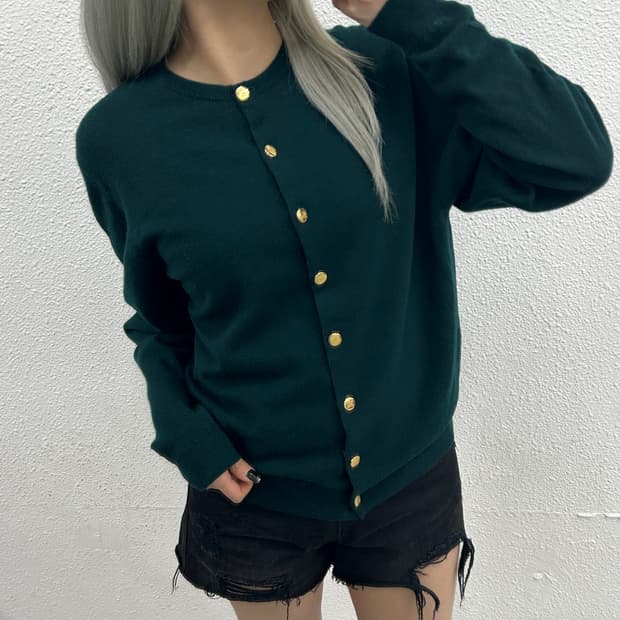 90s 버버리 골드버튼 딥그린 가디건 S