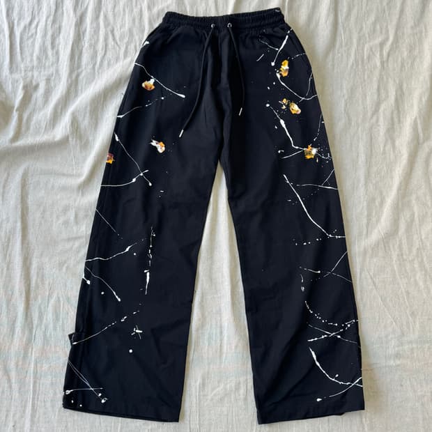 페인팅 코튼 밴딩 와이드팬츠 F