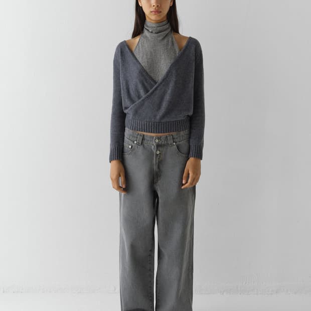 [XS,S]기마구아스 Zante 홀터넥 레이어드 니트/그레이