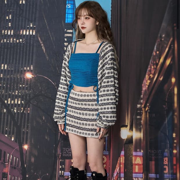 체리퀴리 니트 볼레로 스커트 세트