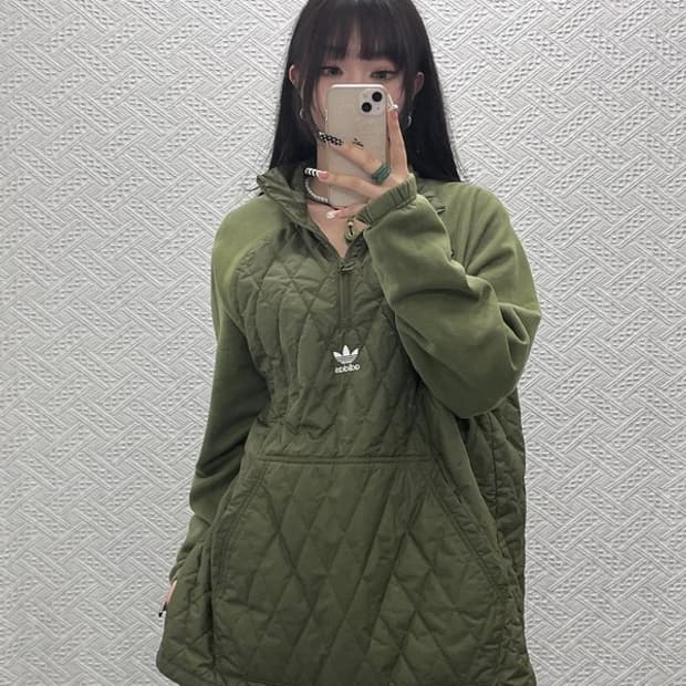 아디다스 유로파 말차카키 반집업 누빔 바람막이 아노락 4XL C10505