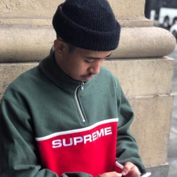 (M)Supreme 슈프림 투톤 하프집업 스웻셔츠 맨투맨 그린레드