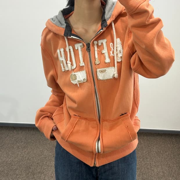 Abercrombie 아베크롬비 그런지 화이트 로고 오렌지 후드집업 