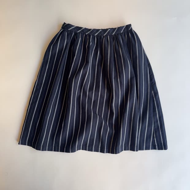 Navy Pinstripe Pleated Skirt