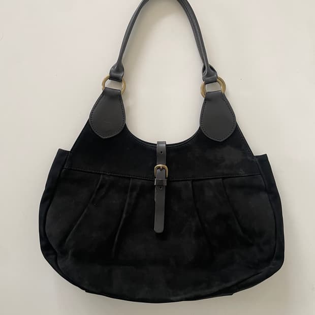 vintage black suede buckle hobo bag