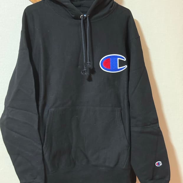 챔피온 리버스 위브 빅로고 후드 블랙 L사이즈