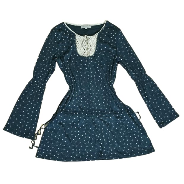 빈티지 THEORIA 청록 그린 패턴 롱블라우스 티셔츠 모리걸하구미히피