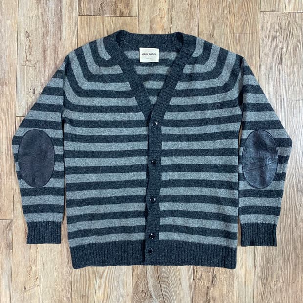 마카웨어 엘보 레더 패치 스트라이프 울 가디건 3