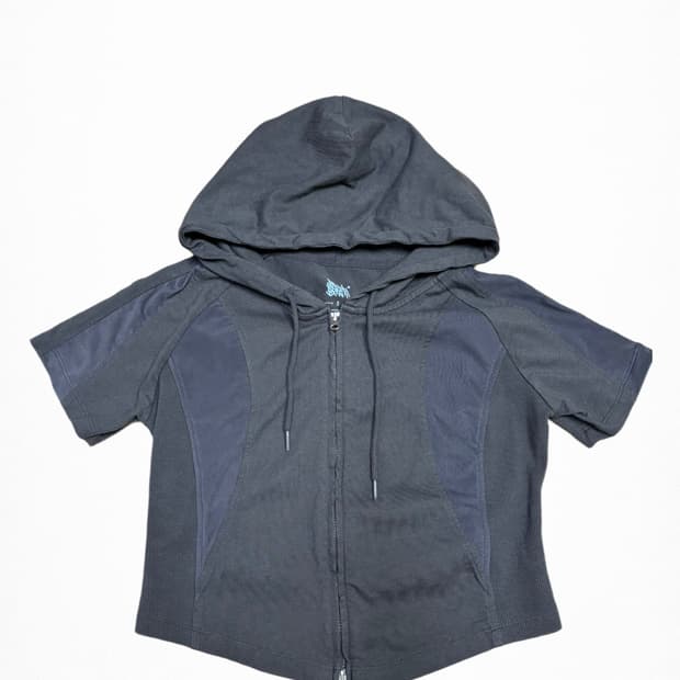 Brown Breath 크롭 반팔 후드집업