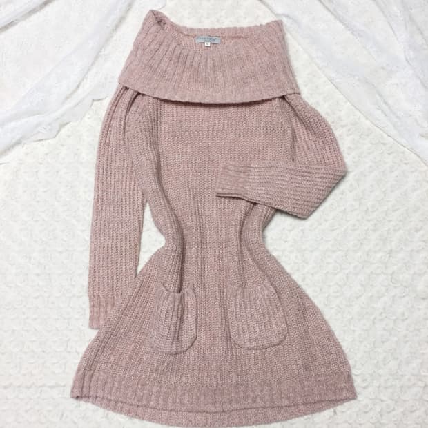 빈티지 세오리아 핑크 글리터 오프숄더 니트