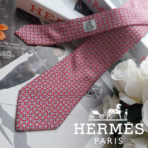 HERMES 에르메스 레드 정품 명품넥타이 9.3cm A+등급 K3241