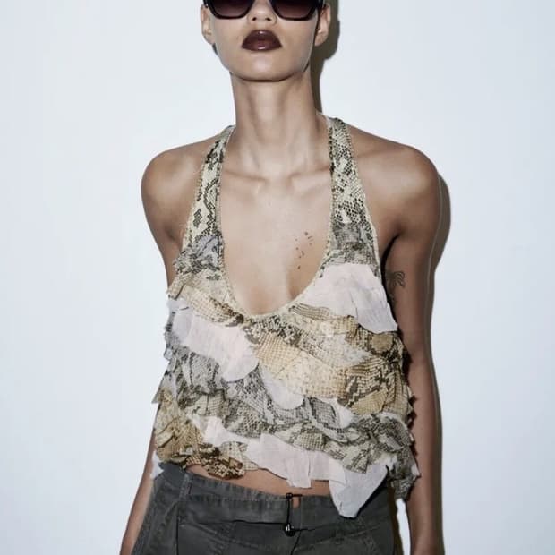 ZARA 자라 파이톤 홀터넥 탑