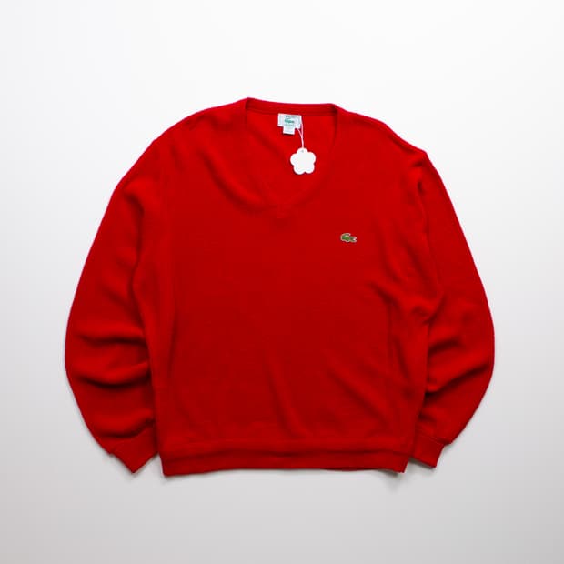 80s IZOD 라코스테 아크릴 브이넥 니트 레드