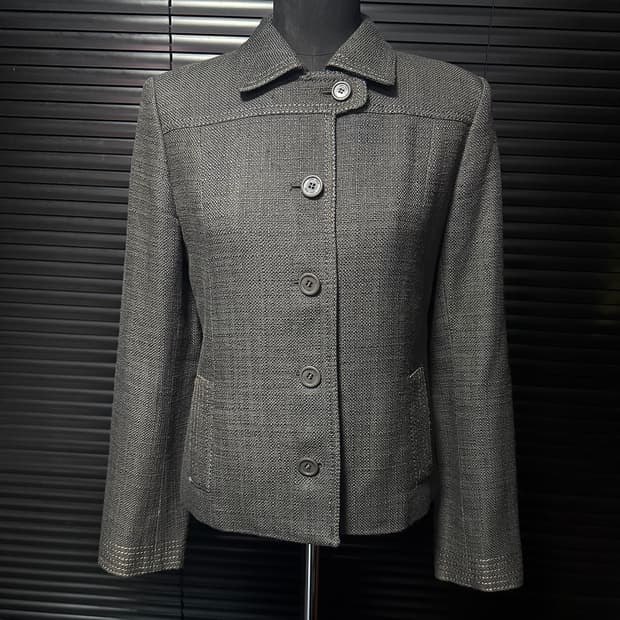 VINGT TROIS 울 트위드 단추 일본 빈티지 싱글 숏코트 크롭 자켓