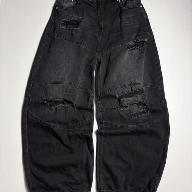 배드블러드 25FW 폴아웃 컨벡스 데님 와이드 팬츠 R3131