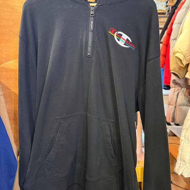 챔피온 블랙 벨벳 후드 반집업