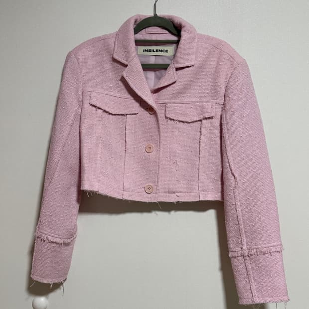 인사일런스 핑크 트위드 크롭 자켓