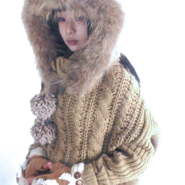 Custom🐾)pom-pom fur bonnet hood