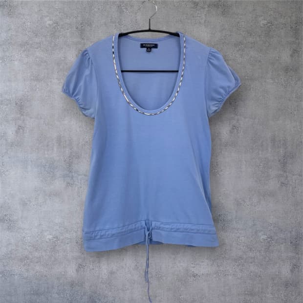 버버리 Burberry 스카이블루 U넥 캡소매 티셔츠 S