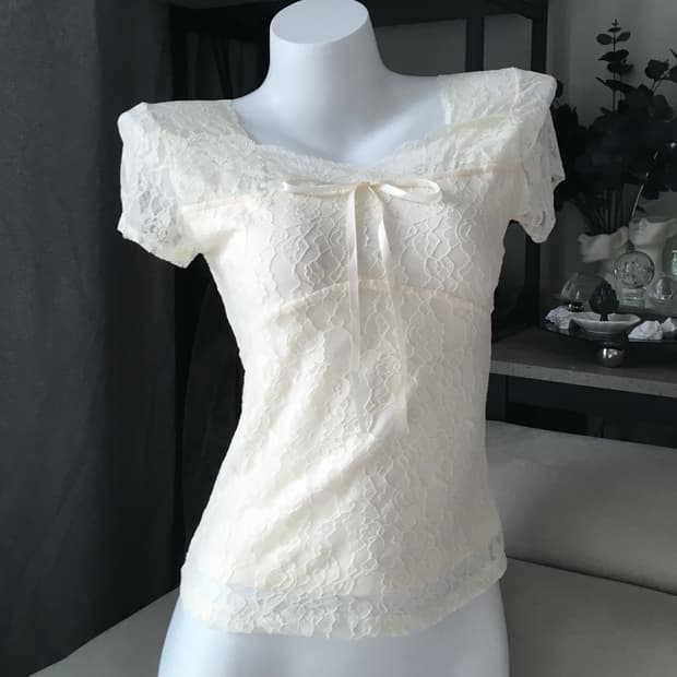 ༒ Ballet Core Lace Ribbon Top
