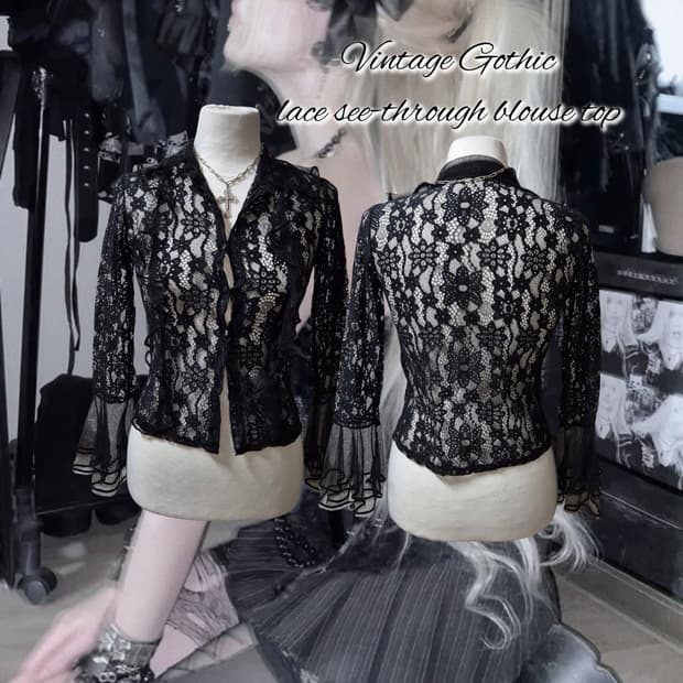 Vintage Gothic lace see-through blouse