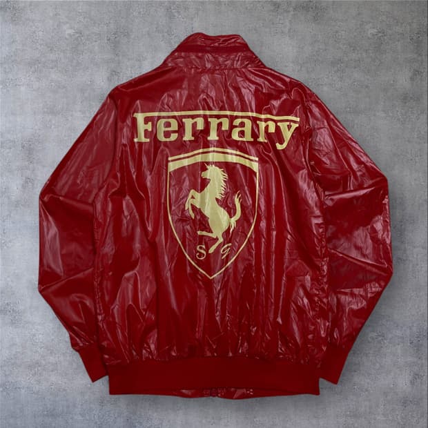 빈티지 페라리 빅로고 레드 유광 바람막이